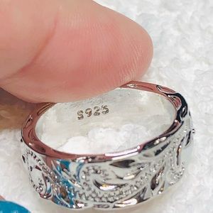 🎊silver ring wedding band style etched